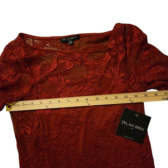 NWT Dylan Ryan M Floral Lace Top LINED Red Sexy Siren Whimsigoth Fairy Grunge - Picture 7 of 10